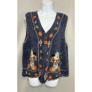 Vintage White Stag Fall Halloween Pumpkins Sweater Vest Women's Size‎ XL Y2K